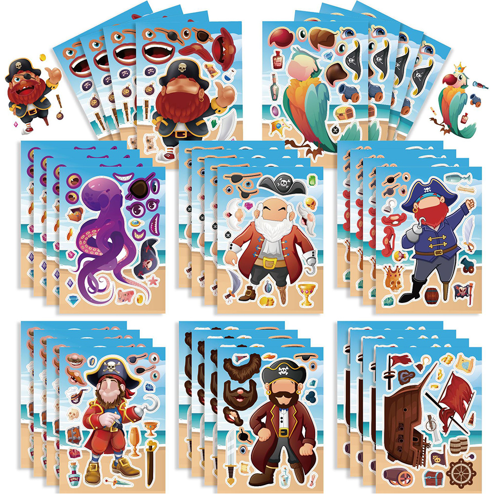Kids Education Laptop - 8/16 Vellen Cool Piratenschip Puzzelstickers Make-A-Face