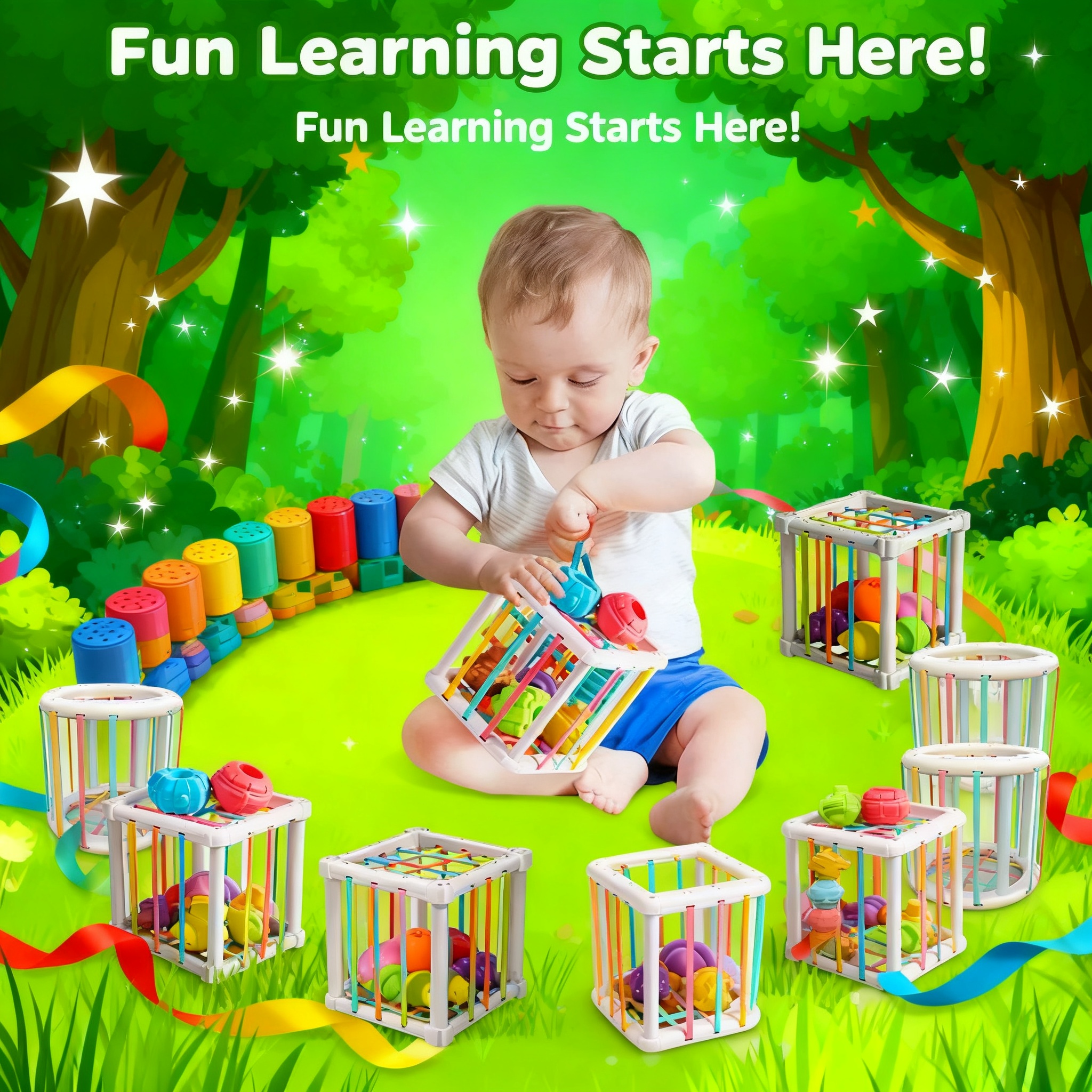Kid Educational - Regenboog Kleurrijke Montessori Vormsorteerder Kubus Baby