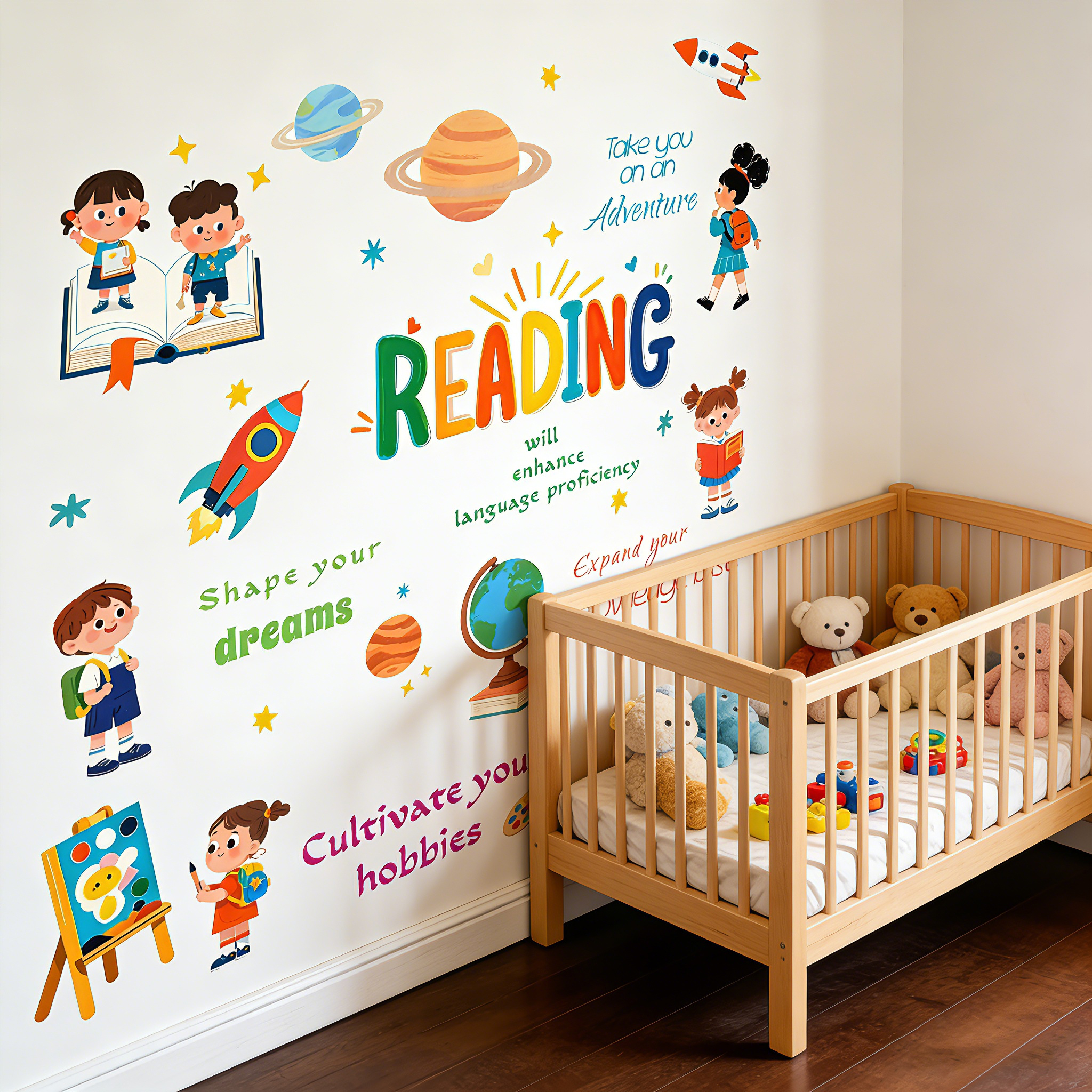 Kids Education Nursery - Cartoon karakter ruimteplaneet muurstickers voor kinderen