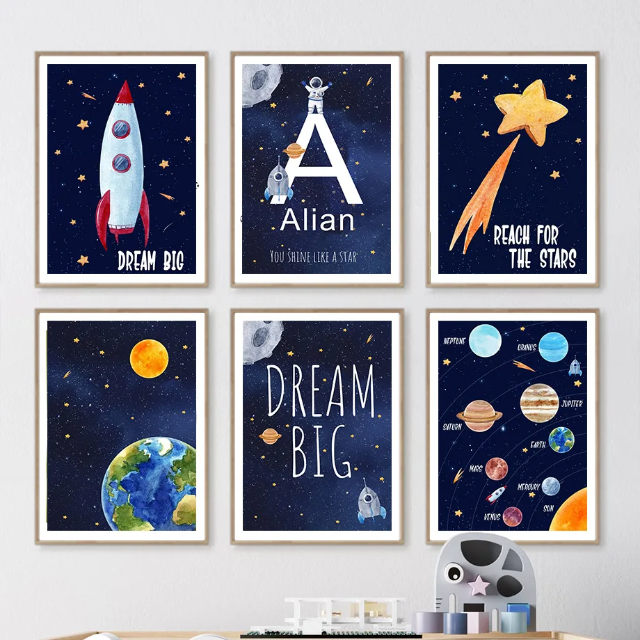 Kids Education Nursery - 1pc canvas schilderij aangepaste naam kinderkamer