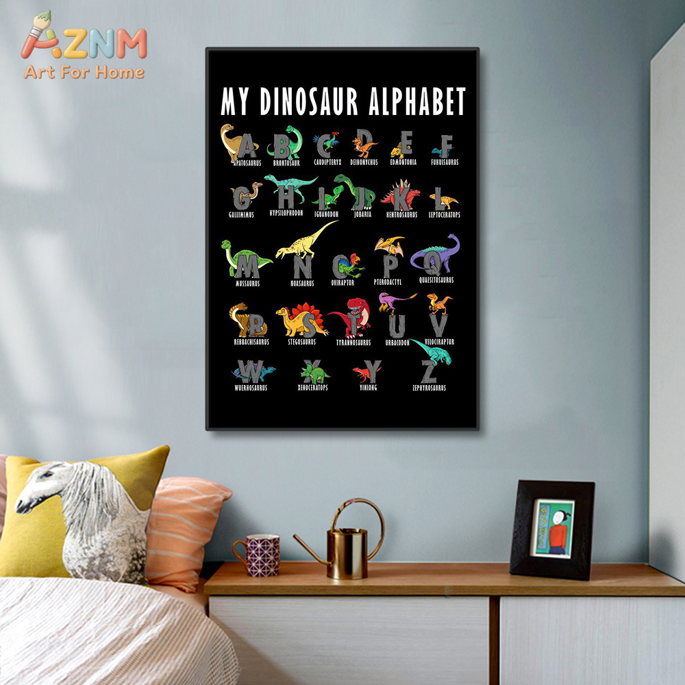 AZNM Dinosaur Alphabet Canvas  - Kids Education Background recensie en prijs